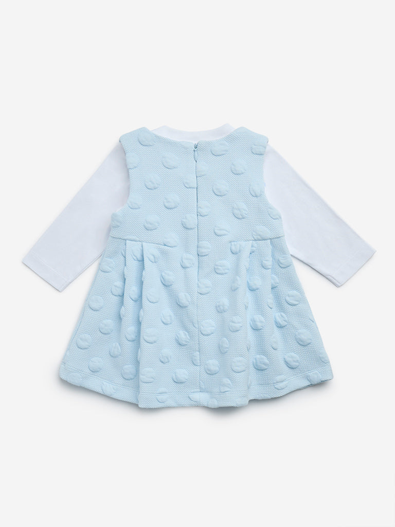 HOP Baby Blue Textured Cotton Pinafore with Top Set