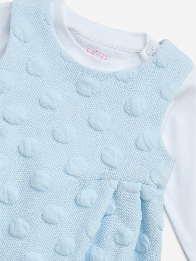 HOP Baby Blue Textured Cotton Pinafore with Top Set