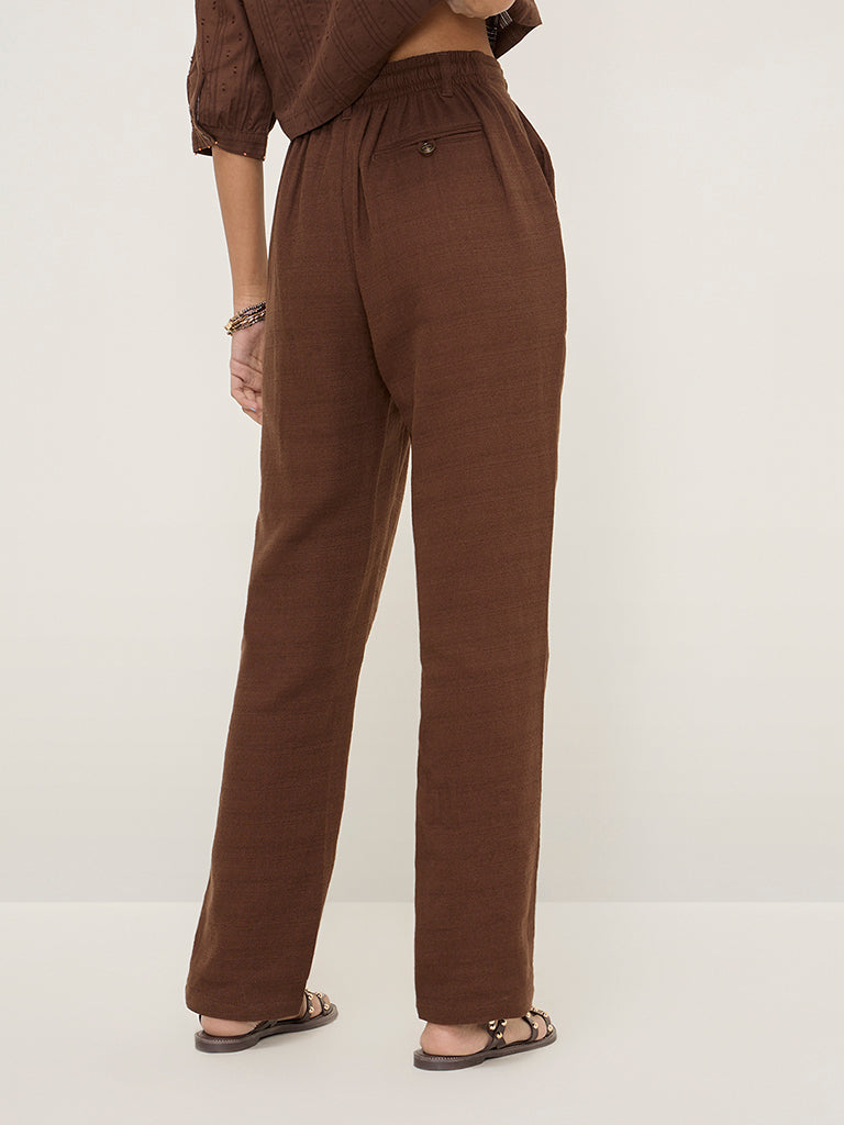 Bombay Paisley Brown High-Rise Cotton Blend Pants