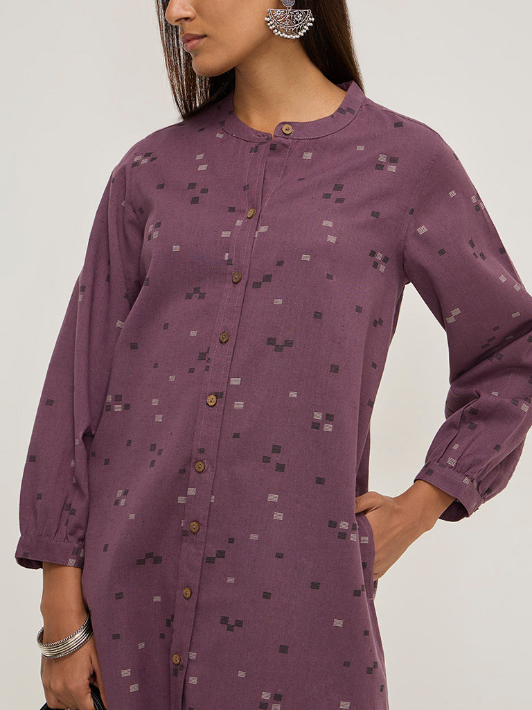 Utsa Purple Printed A-Line Cotton Blend Tunic