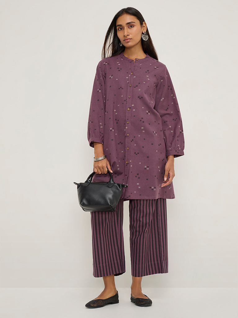 Utsa Purple Printed A-Line Cotton Blend Tunic