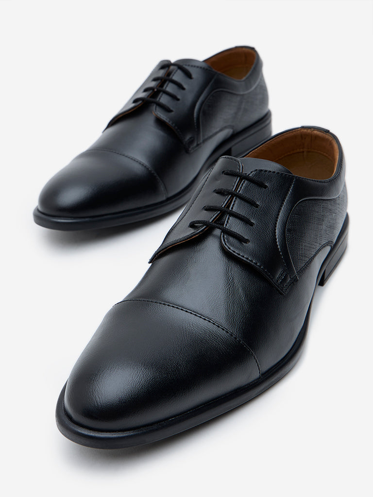 SOLEPLAY Black Self-Textured Oxford Shoes