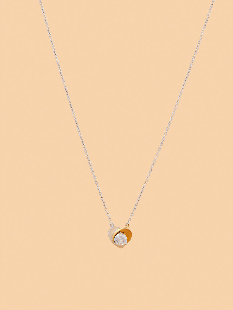Dual Tone Heart Gold Plated Lab Diamond Necklace