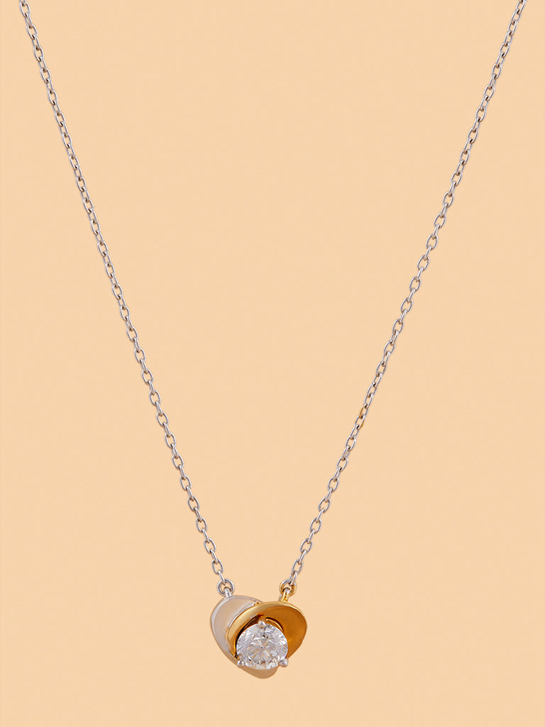 Dual Tone Heart Gold Plated Lab Diamond Necklace