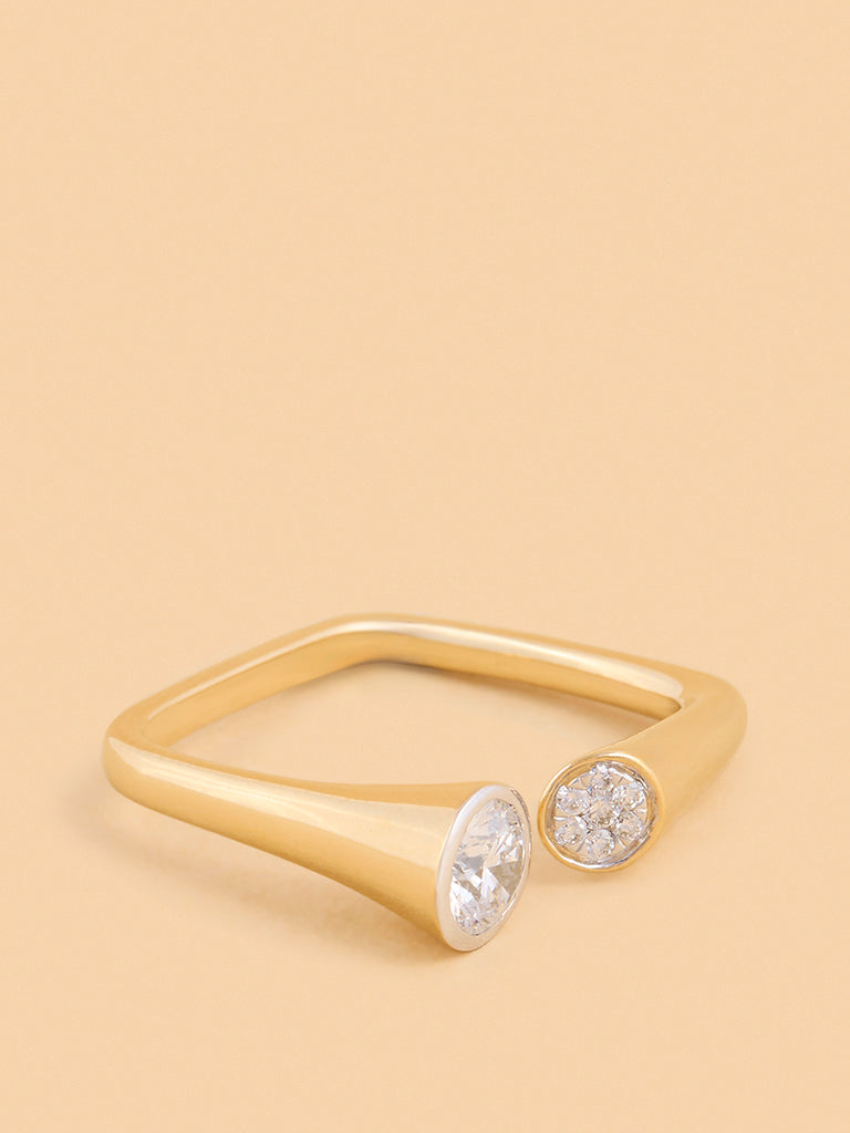 Elegant Twin Gold Plated Lab Diamond Ring