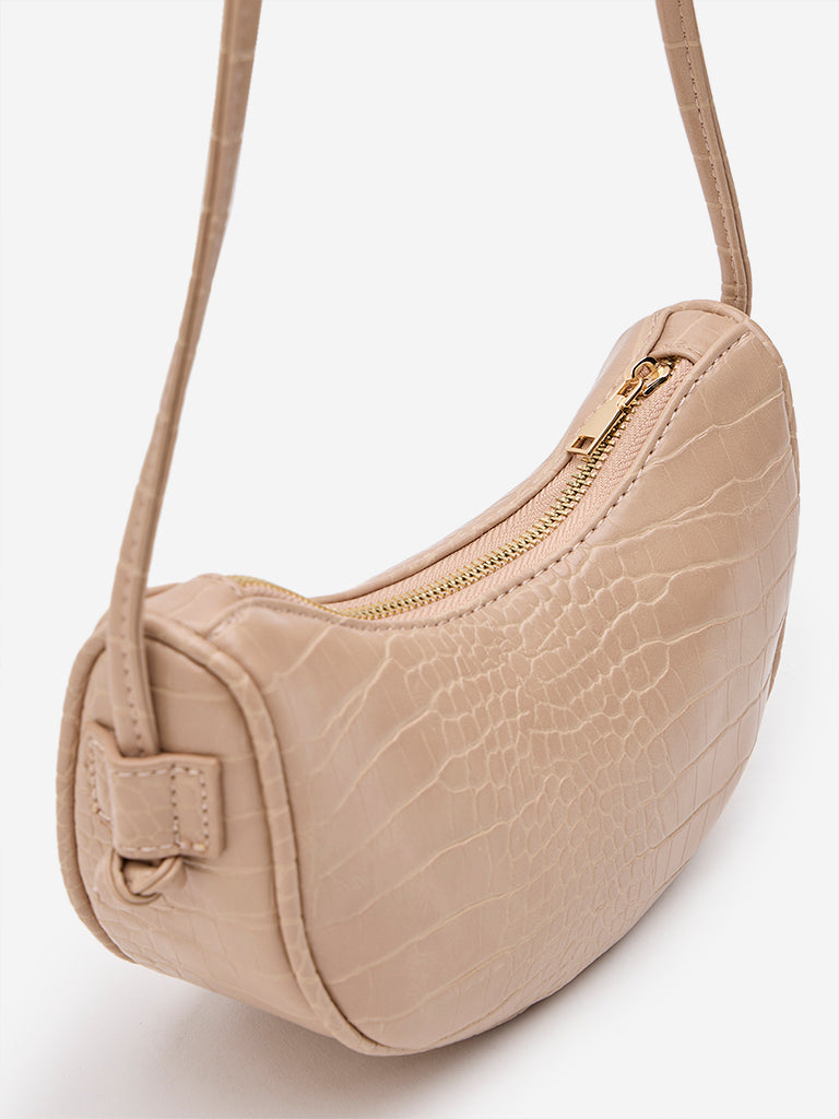 Westside Light Beige Reptilian Design Sling Bag