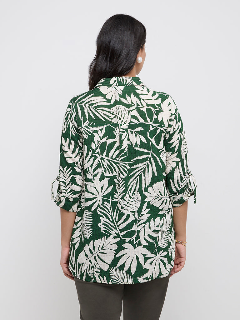 Gia Green Botanical Printed High-Low Shirt