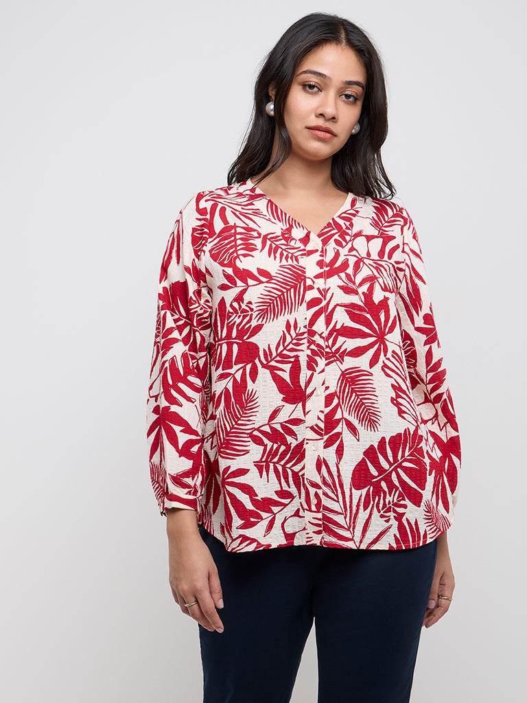 Gia Red Botanical Printed Blouse