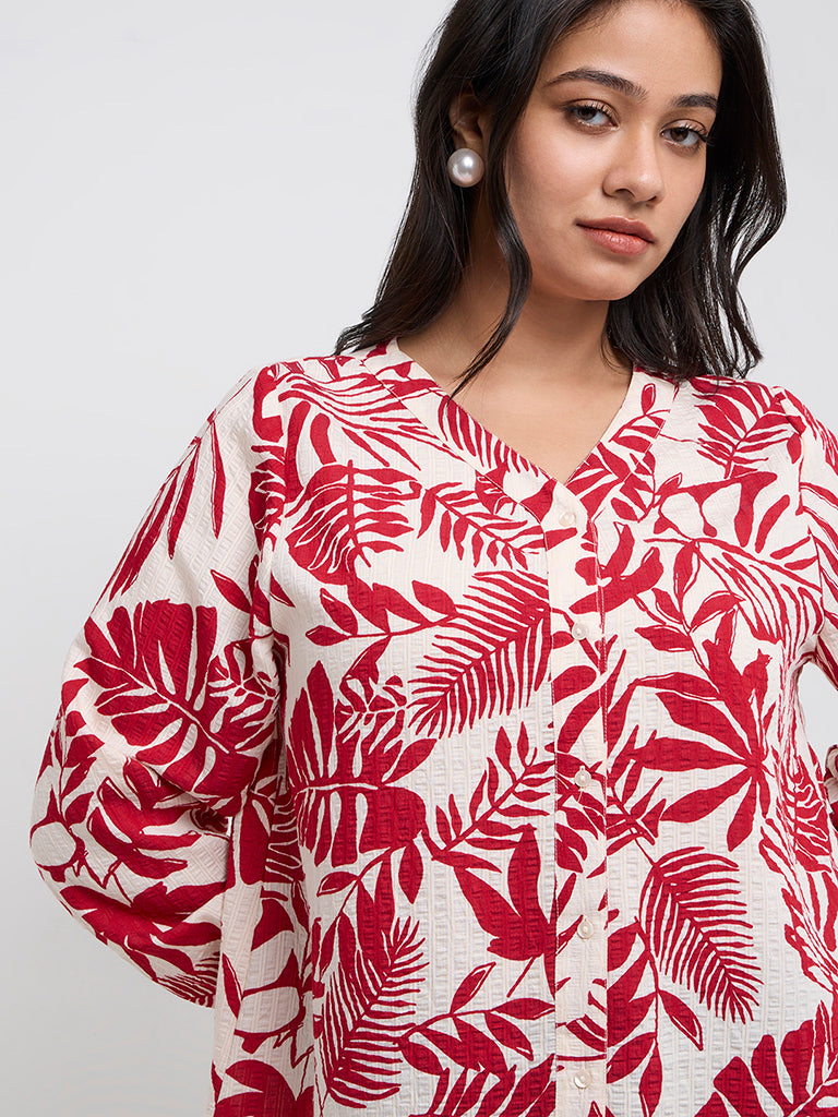 Gia Red Botanical Printed Blouse