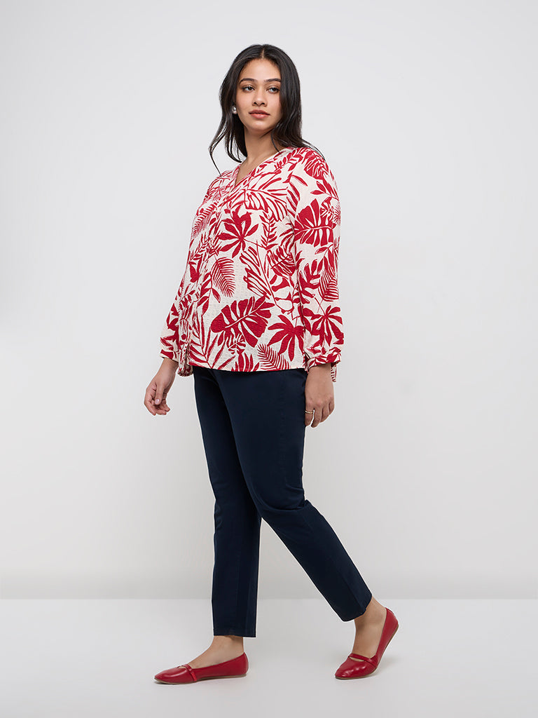 Gia Red Botanical Printed Blouse