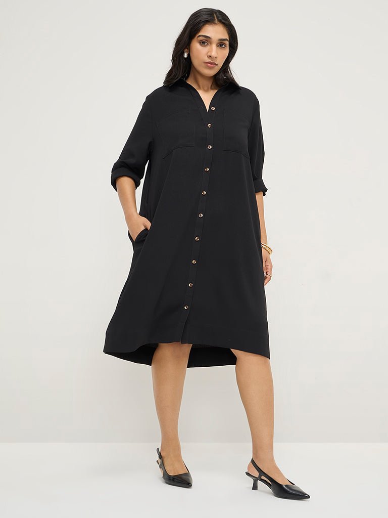 Gia Black High-Low Shirt Dress with Belt