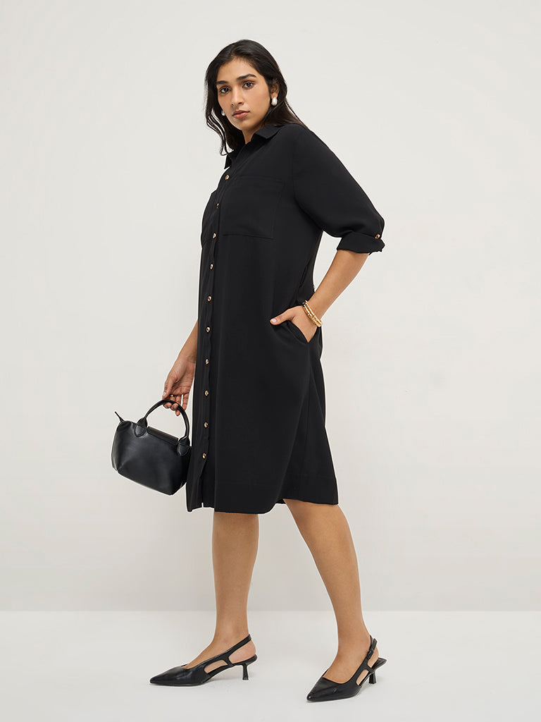 Gia Black High-Low Shirt Dress with Belt