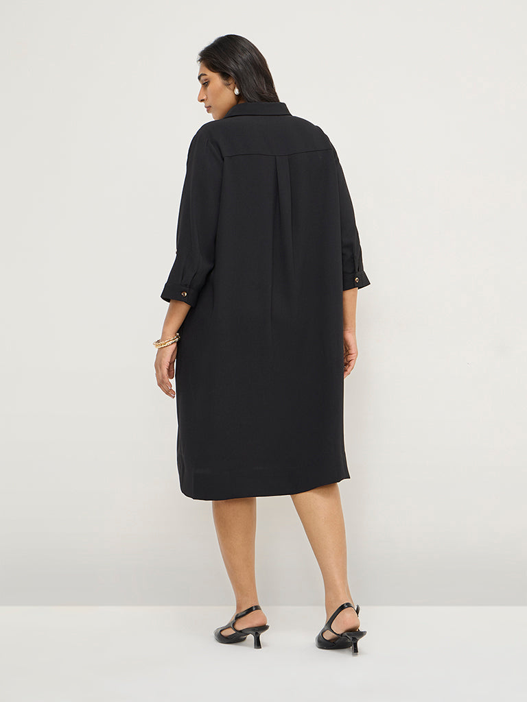 Gia Black High-Low Shirt Dress with Belt