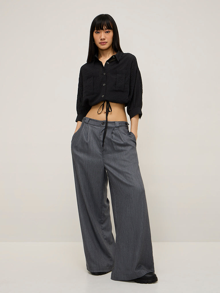 Nuon Black Waffle-Textured Crop Top