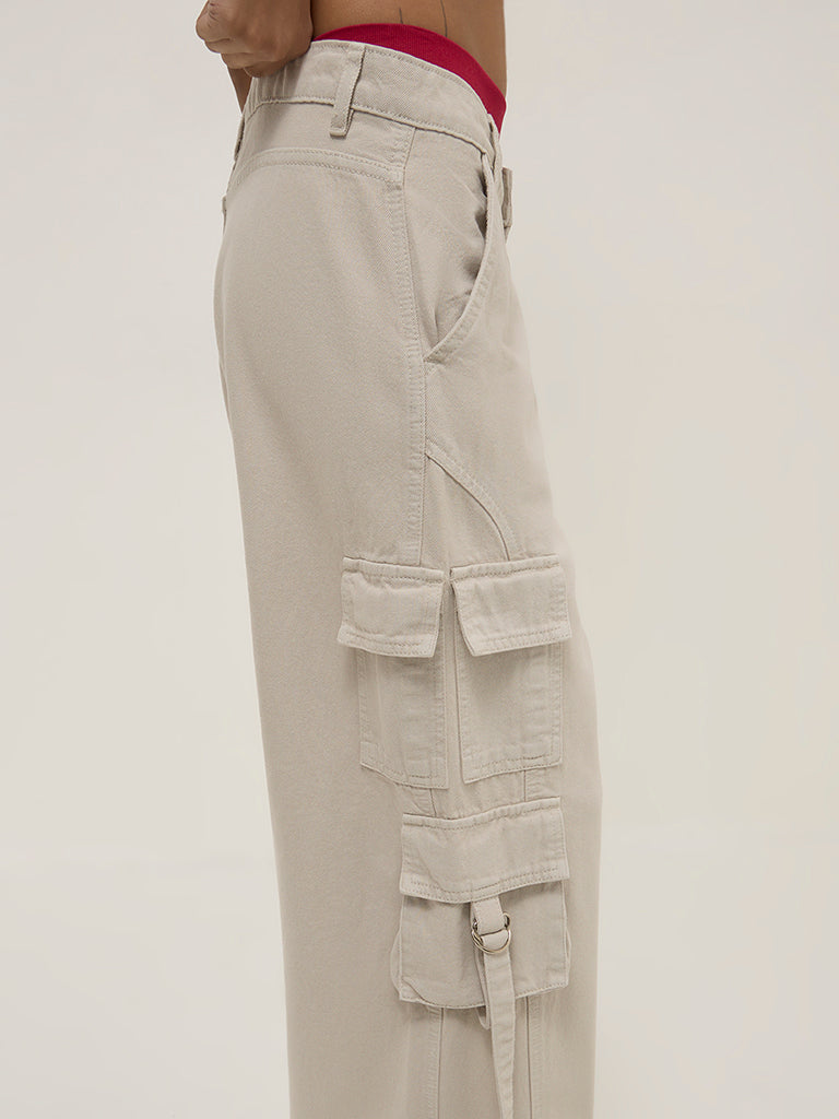 Nuon Grey Wide Leg - Fit High - Rise Cargo-Style Jeans