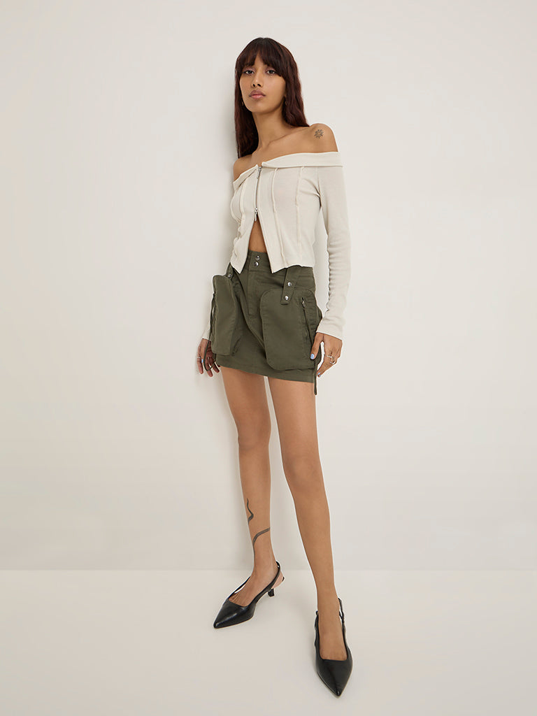 Nuon Olive Cargo-Style High-Rise Cotton-Blend Skirt