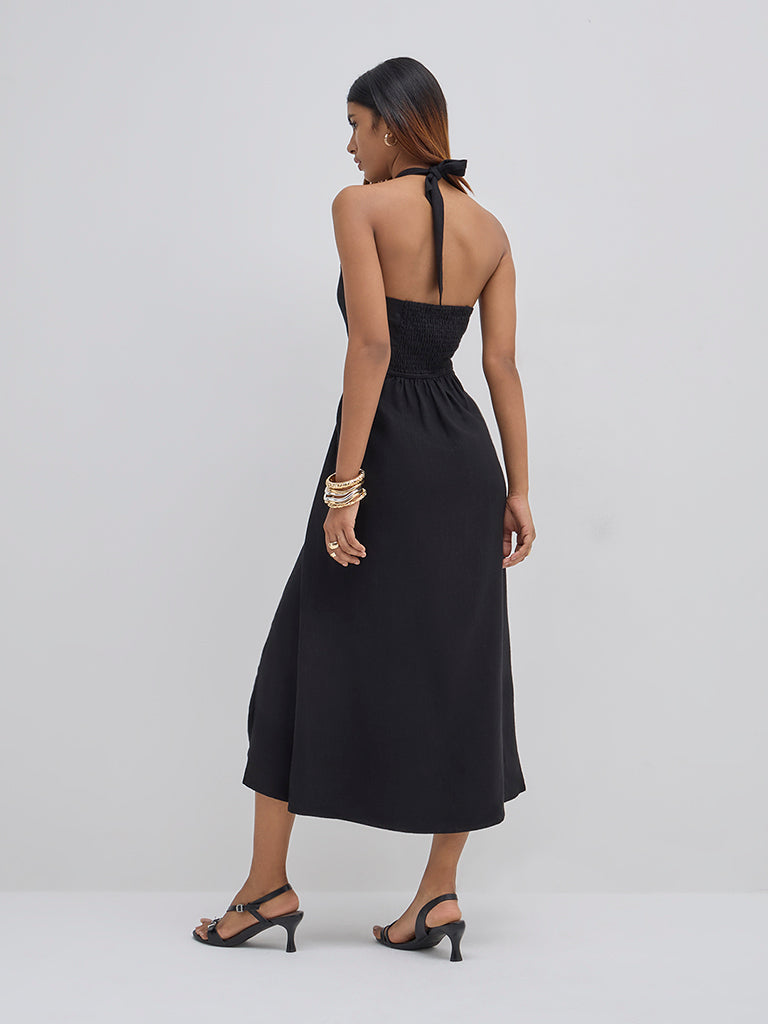 LOV Black Halter-Neck A-Line Dress