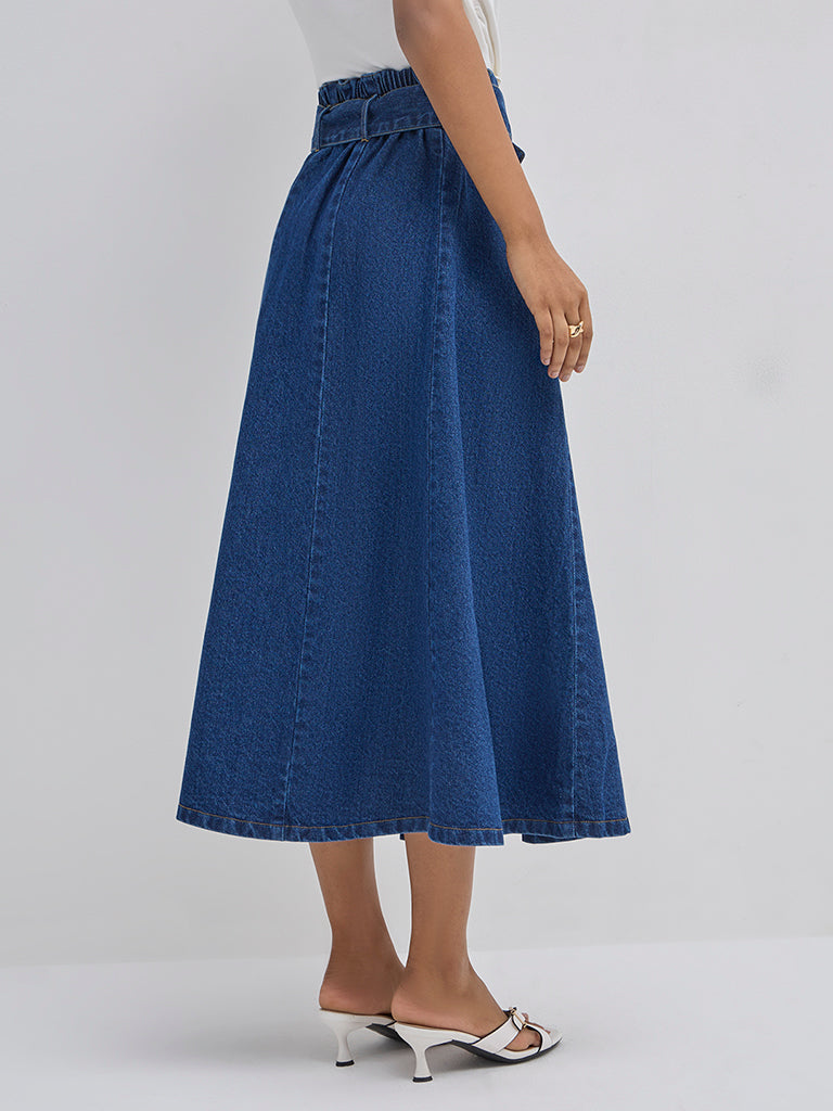 LOV Dark Blue High-Rise Denim Skirt with Belt