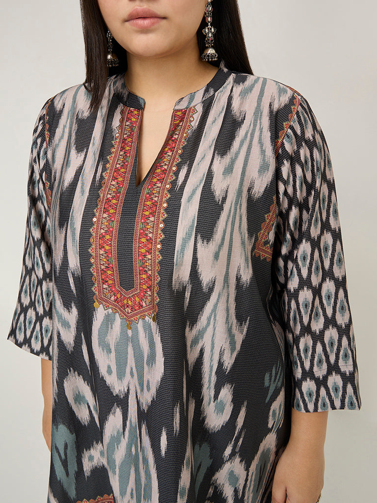 Diza Black Ikat-Printed A-Line Tunic