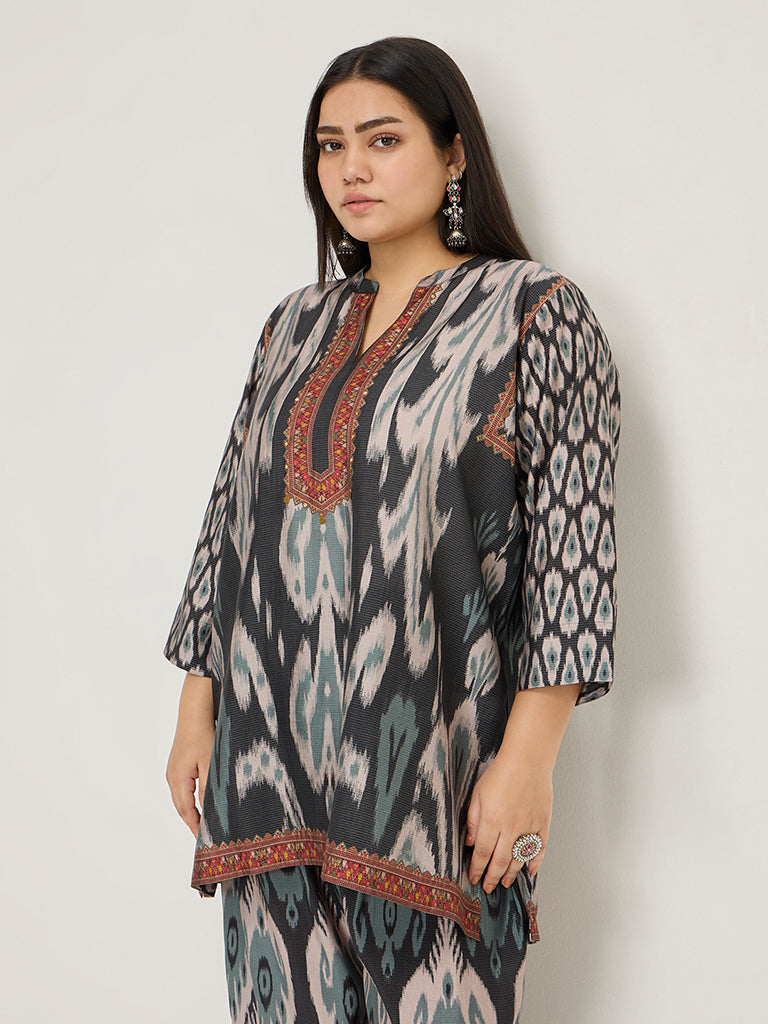 Diza Black Ikat-Printed A-Line Tunic