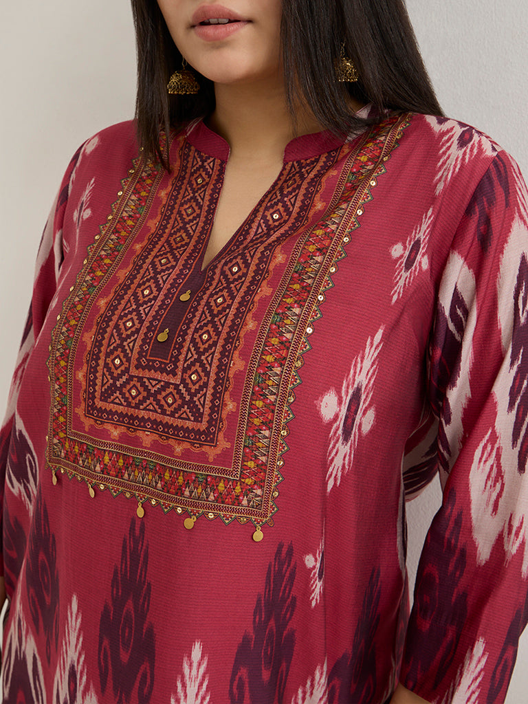 Diza Red Ikat-Printed A-Line Tunic