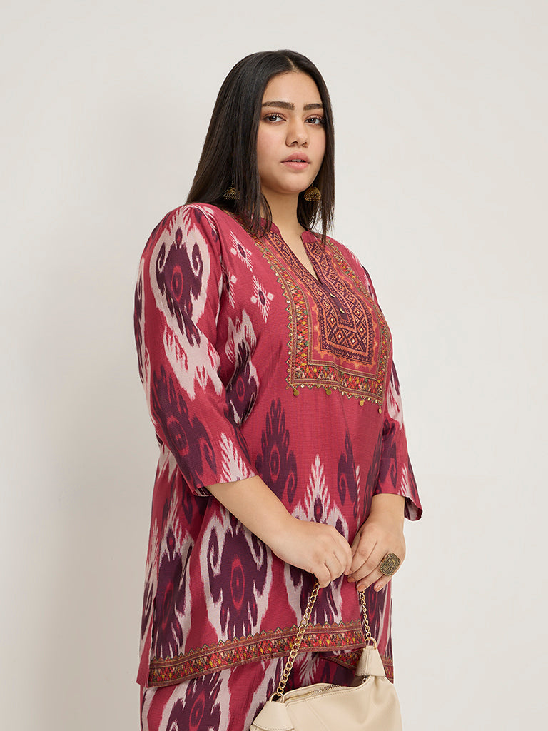 Diza Red Ikat-Printed A-Line Tunic