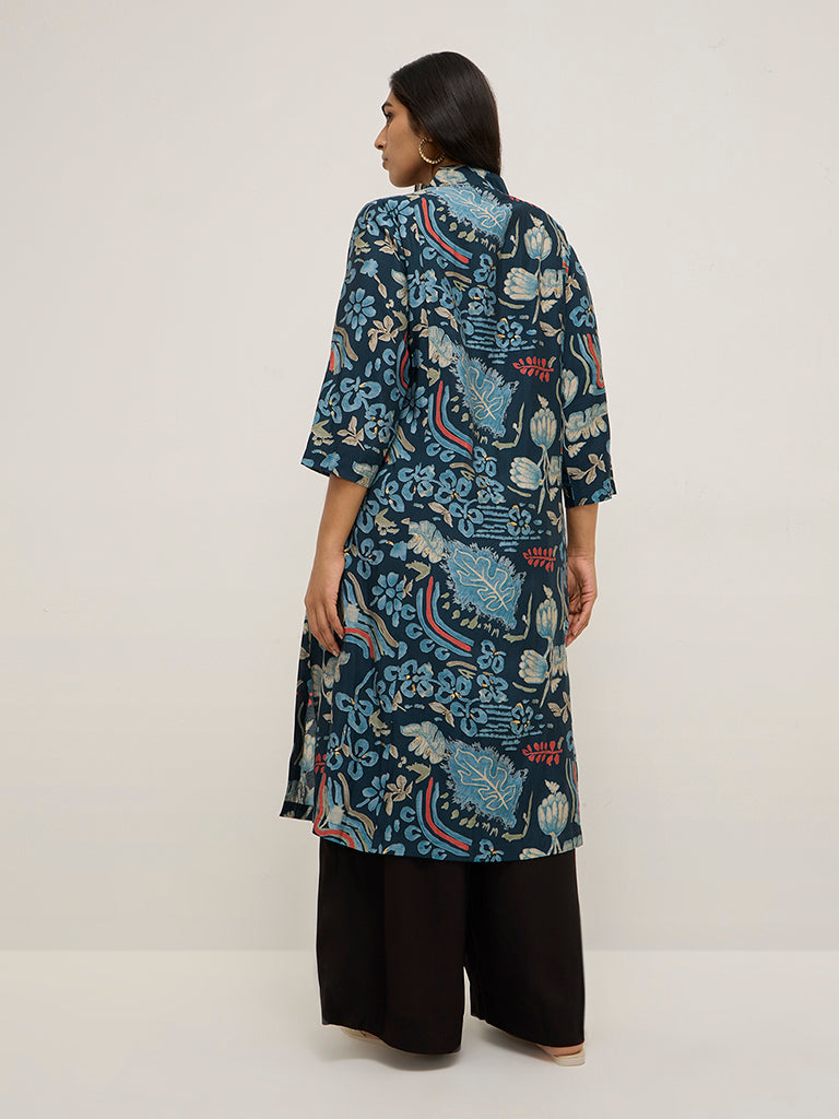 Diza Indigo Botanical Design A-Line Kurta