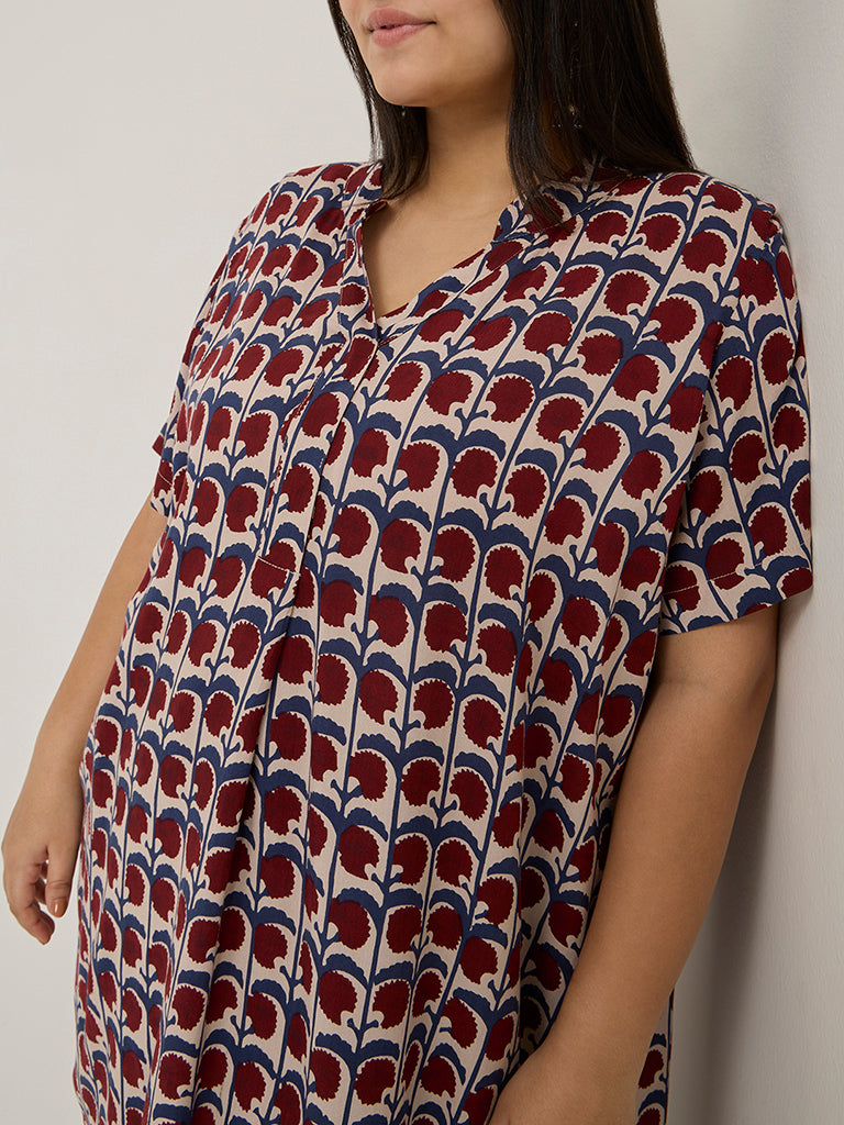 Diza Maroon Floral Printed High-Low Kurta