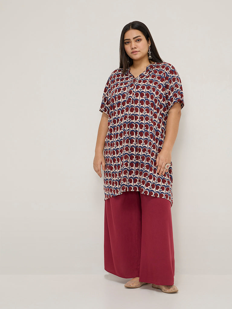 Diza Maroon Floral Printed High-Low Kurta