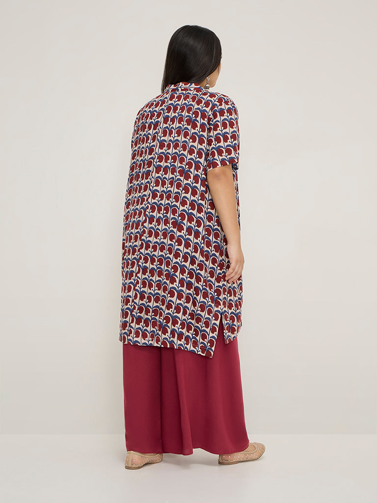 Diza Maroon Floral Printed High-Low Kurta