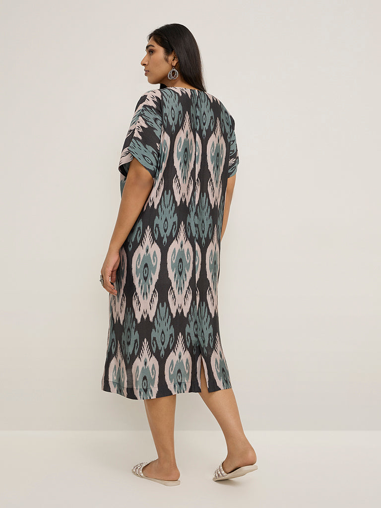 Diza Black Ikat Printed A-Line Dress