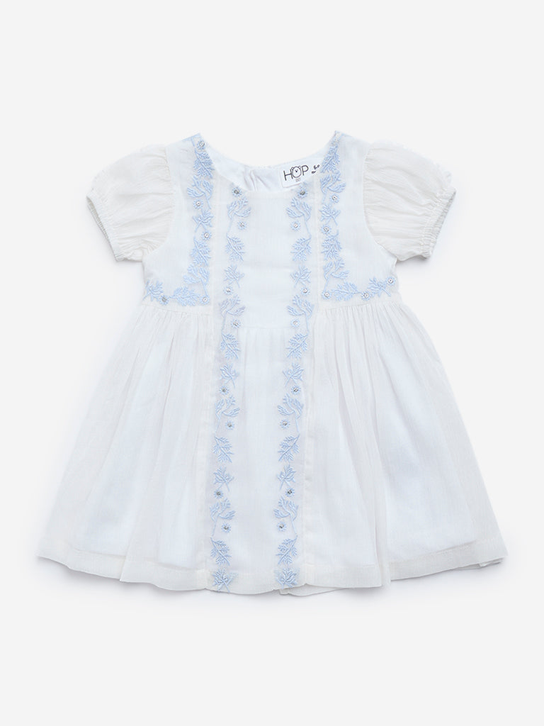 HOP Baby White Floral Embroidered A-Line Dress