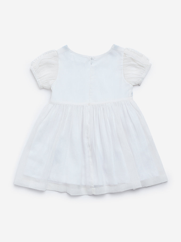 HOP Baby White Floral Embroidered A-Line Dress