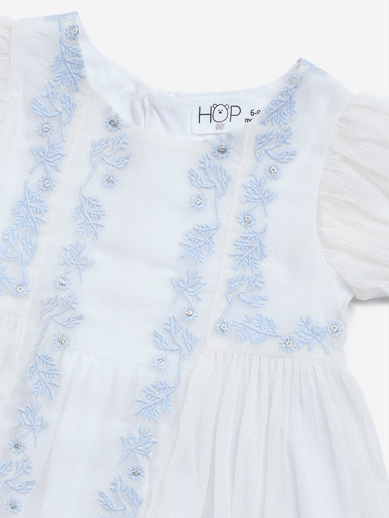 HOP Baby White Floral Embroidered A-Line Dress