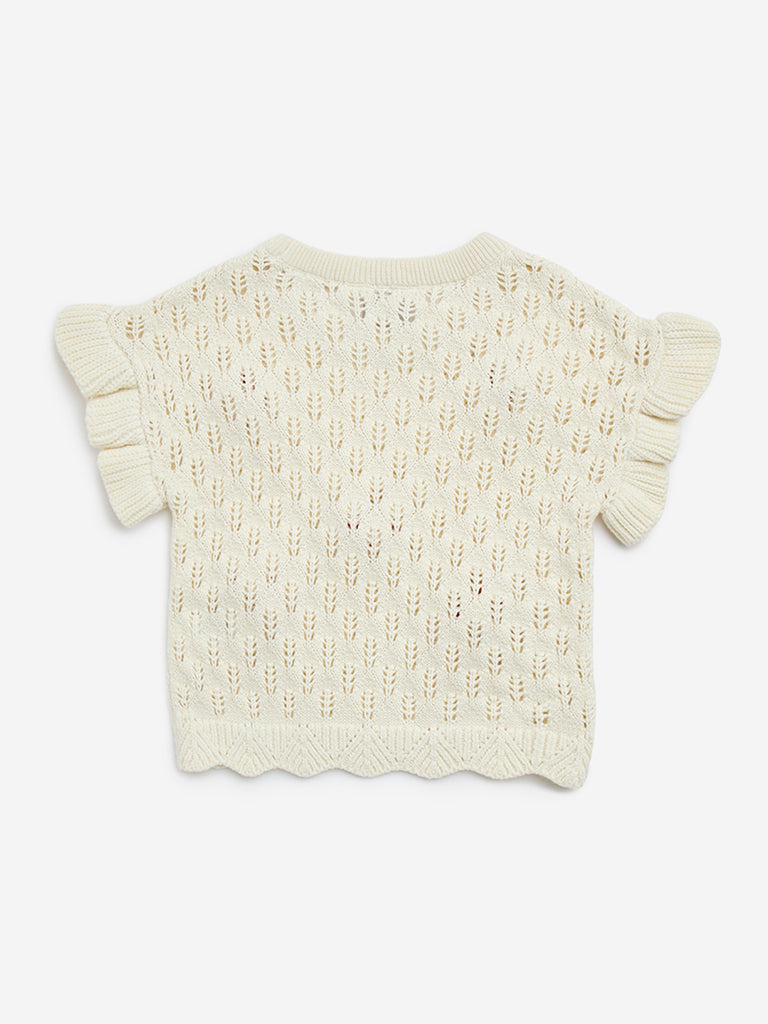 HOP Kids Off-White Cherry Knit Cotton Top