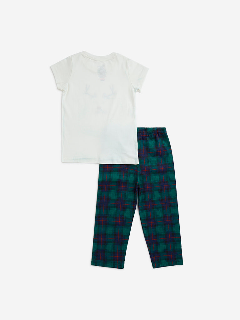 HOP Kids Green Christmas-Themed Cotton Pyjamas Set In A Bag