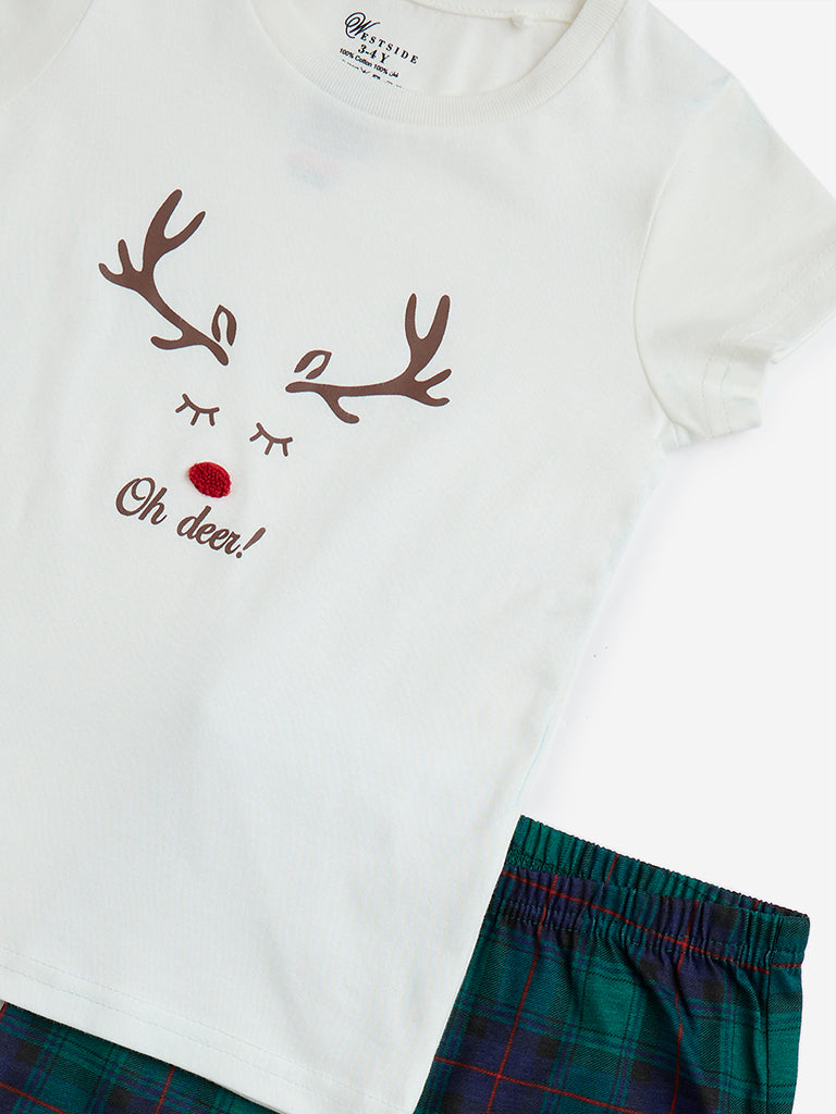 HOP Kids Green Christmas-Themed Cotton Pyjamas Set In A Bag