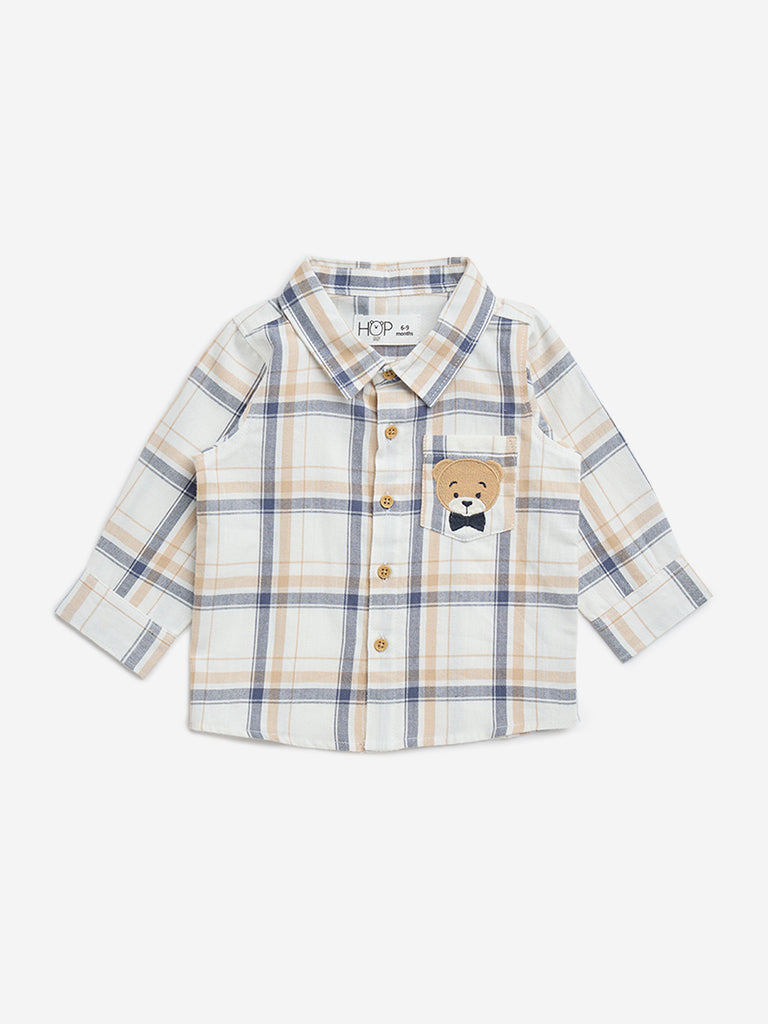 HOP Baby Off-White Checkered Cotton Shirt