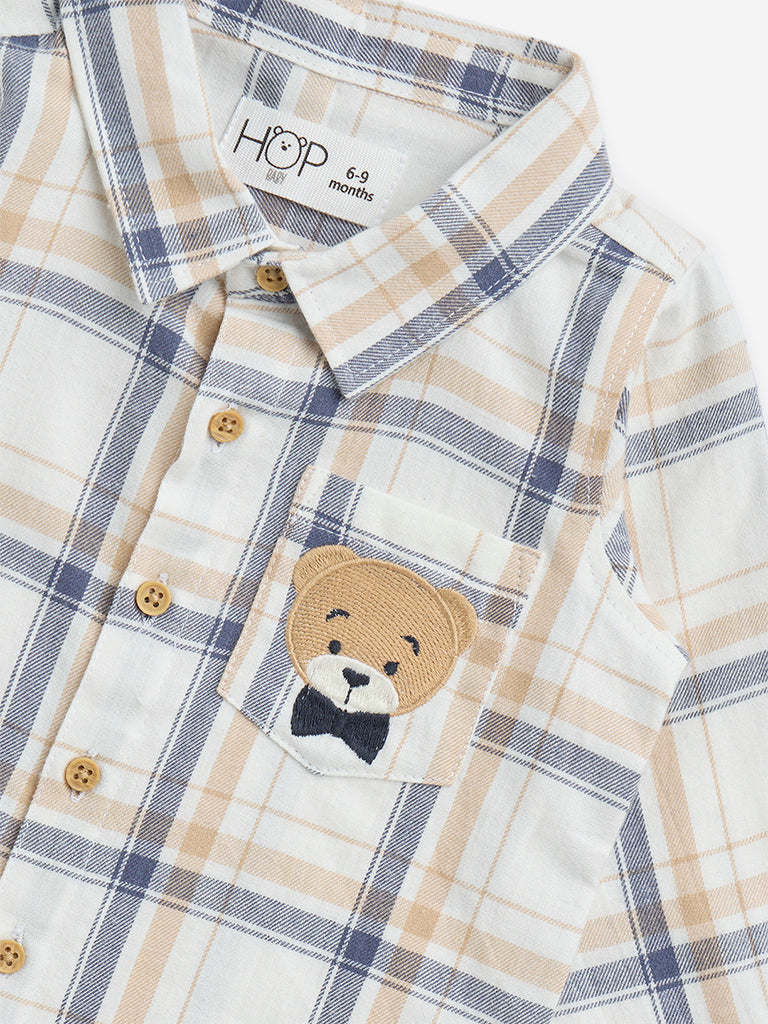 HOP Baby Off-White Checkered Cotton Shirt