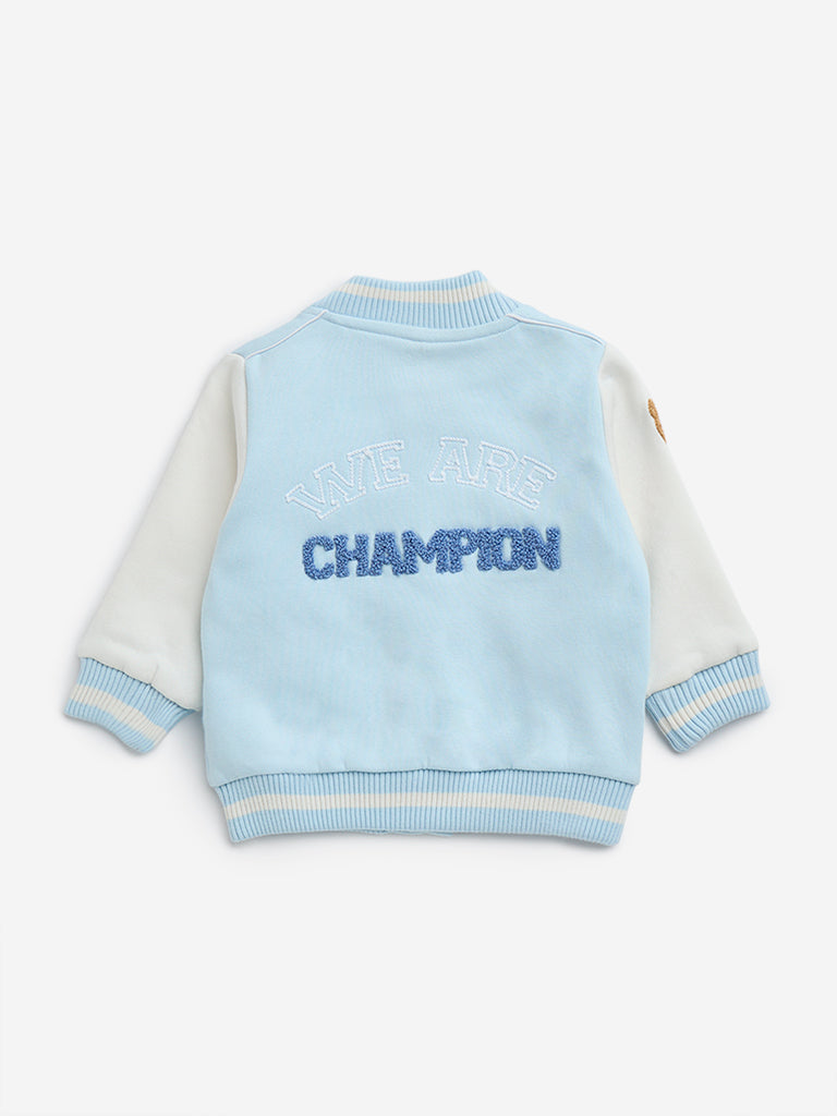 HOP Baby Blue Applique-Detailed Cotton-Blend Varsity Jacket