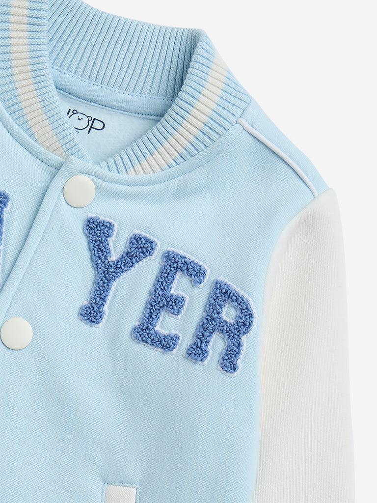 HOP Baby Blue Applique-Detailed Cotton-Blend Varsity Jacket