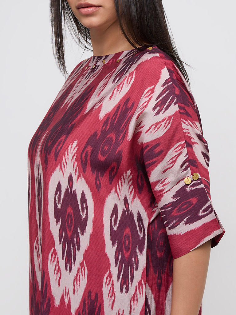 Diza Red Ikat Printed A-Line Kurta