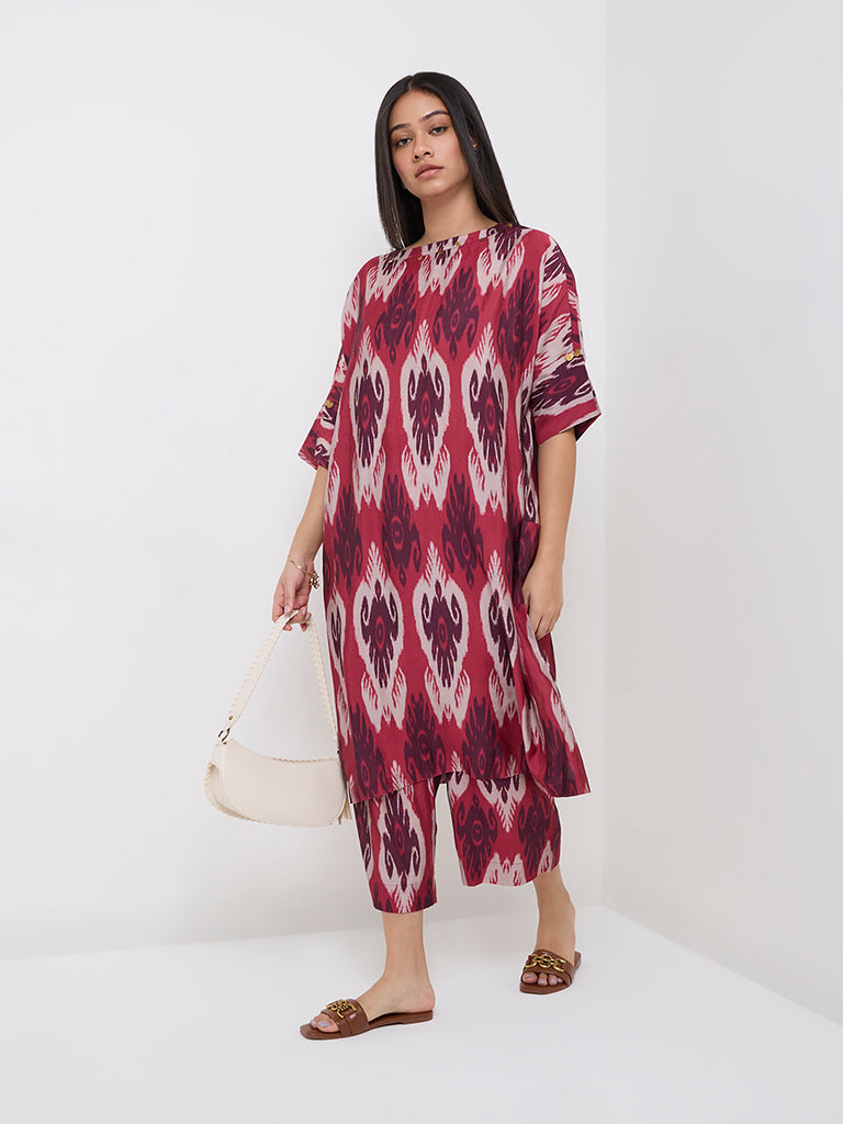 Diza Red Ikat Printed A-Line Kurta