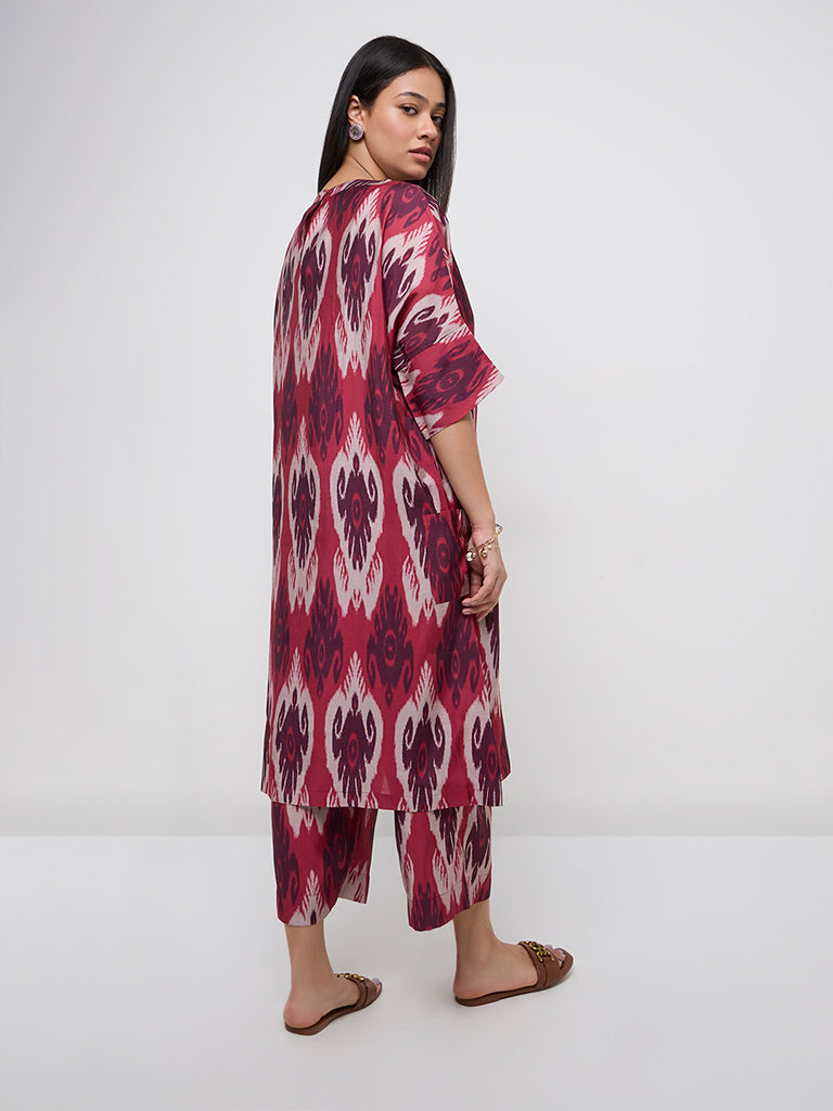 Diza Red Ikat Printed A-Line Kurta