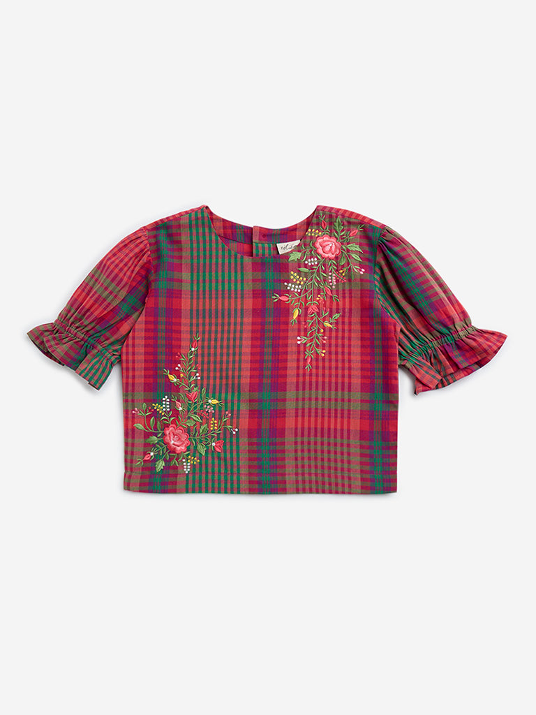 Utsa Kids Multicolour Floral Embroidered Cotton Ethnic Top - (8-14yrs)