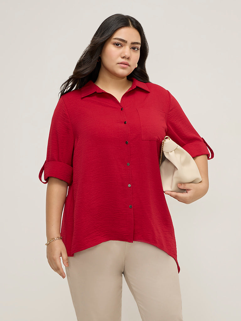 Gia Red Crinkle Asymmetrical Shirt