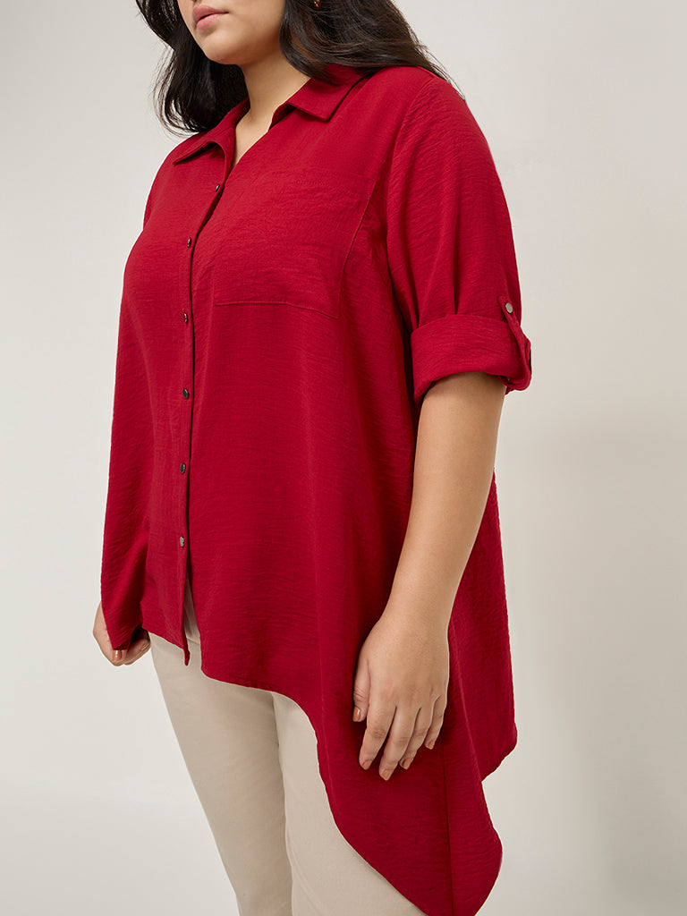 Gia Red Crinkle Asymmetrical Shirt