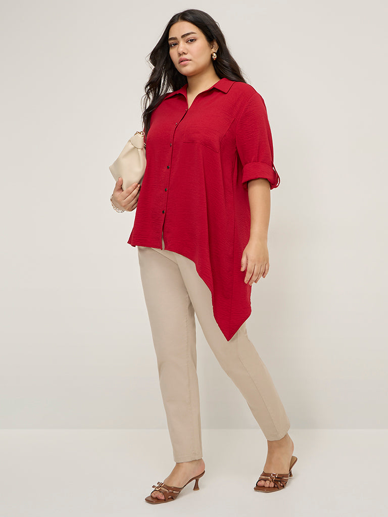 Gia Red Crinkle Asymmetrical Shirt