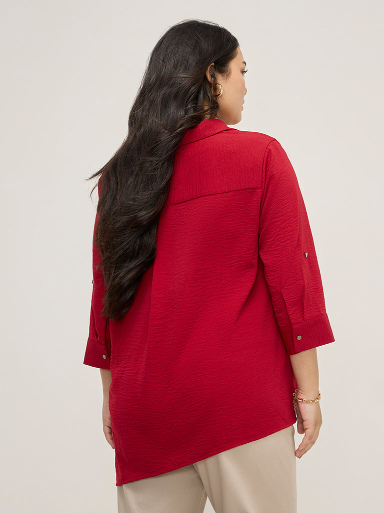 Gia Red Crinkle Asymmetrical Shirt