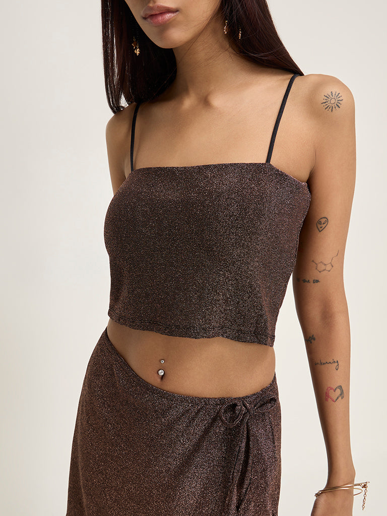 Nuon Brown Shimmer-Detailed Top